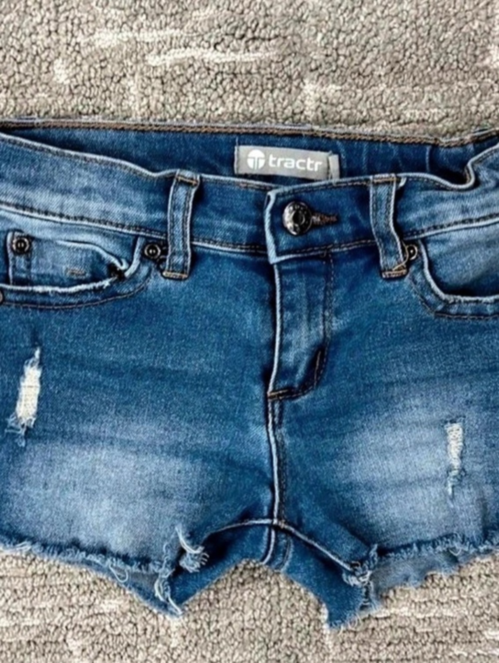 Tractr Kids Distressed Raw Hem Denim Shorts Distressed Jean Shorts in Blue